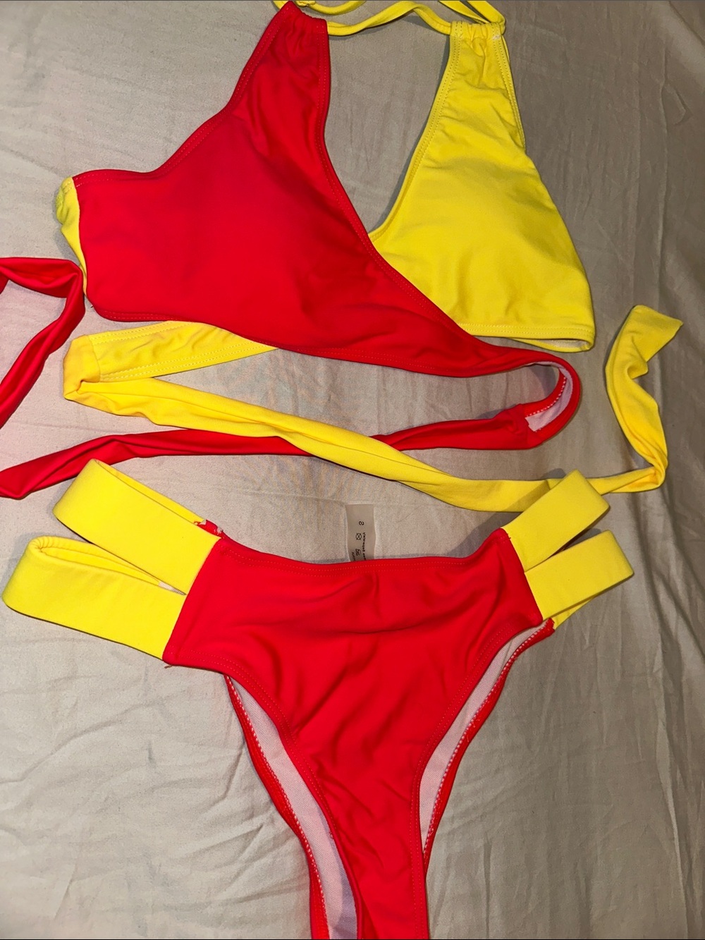 SHEIN Red and Yellow Colorblock Bikini Set